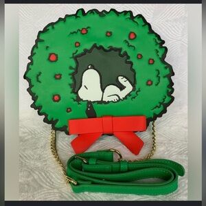 Loungefly Green Light up Snoopy Wreath Crossbody Bag NIP